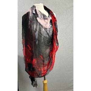Blue Pacific Scarf Red Black Cashmere‎ Silk Blend Wrap Whimsigoth Lightweight